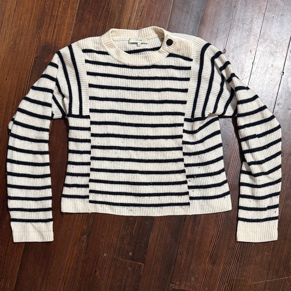 Vince navy and Cream Striped Sweater